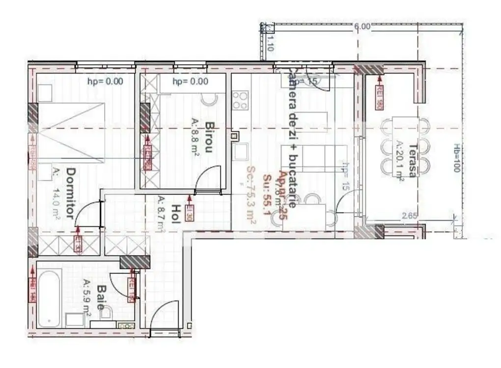 Apartament cu 3 camere, parter cu terasa, 55 m2,  la 2 min pe jos de Vivo