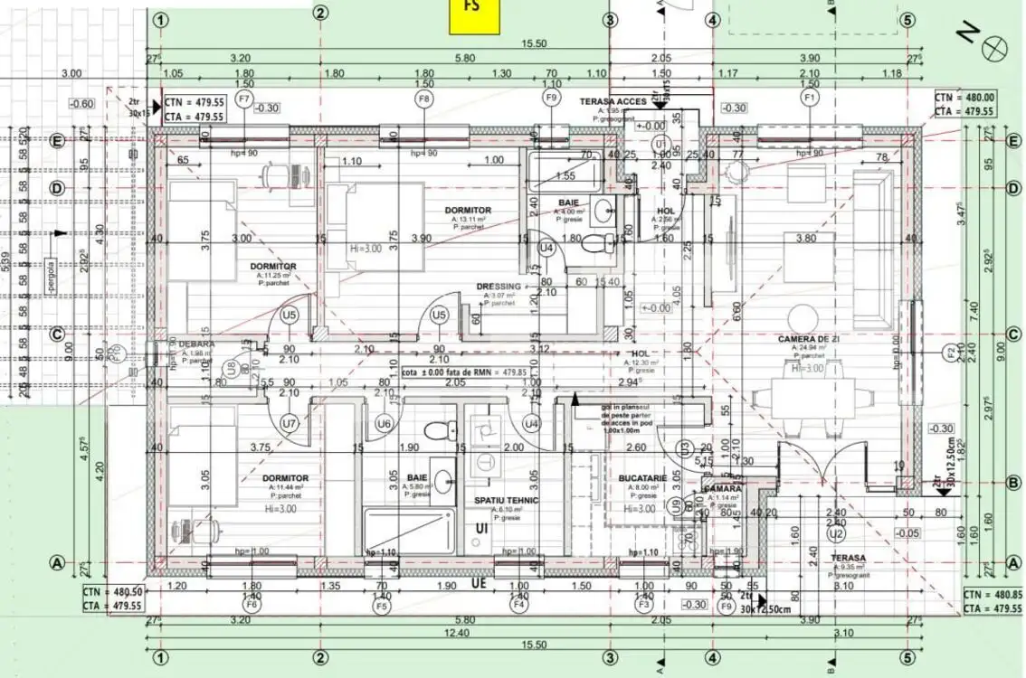 Casa pe un nivel 105 mp cu pod inalt mansardabil de 70mp, teren 500mp, Chinteni