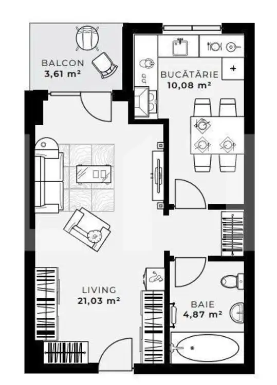 Apartament cu 1 camera, 38,23 mp, balcon, zona Iulius Mall