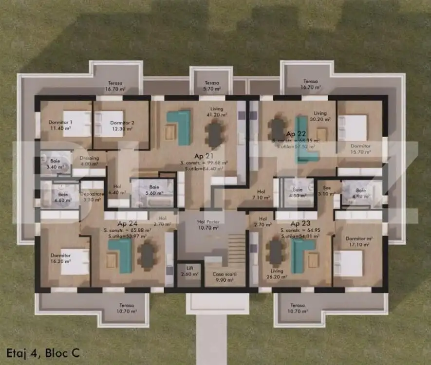 Apartament 3 camere | 65.68mp | Green Residence