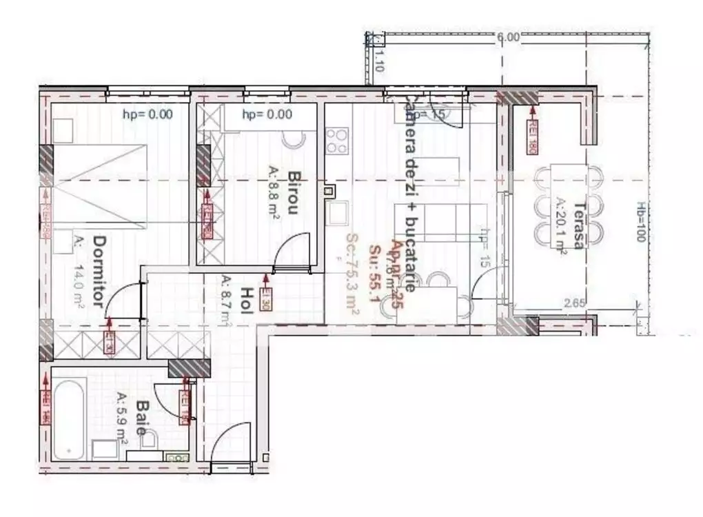 Apartament cu 3 camere, parter cu terasa, 55 m2 + terasa de 20 m2, la 2 min pe jos de Vivo
