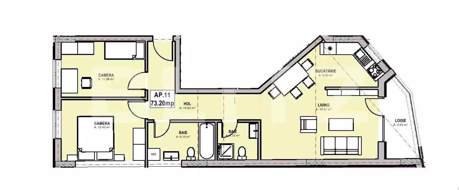 Proiect nou! Apartament 3 camere 70.50 mp etaj intermediar, zona Centrala