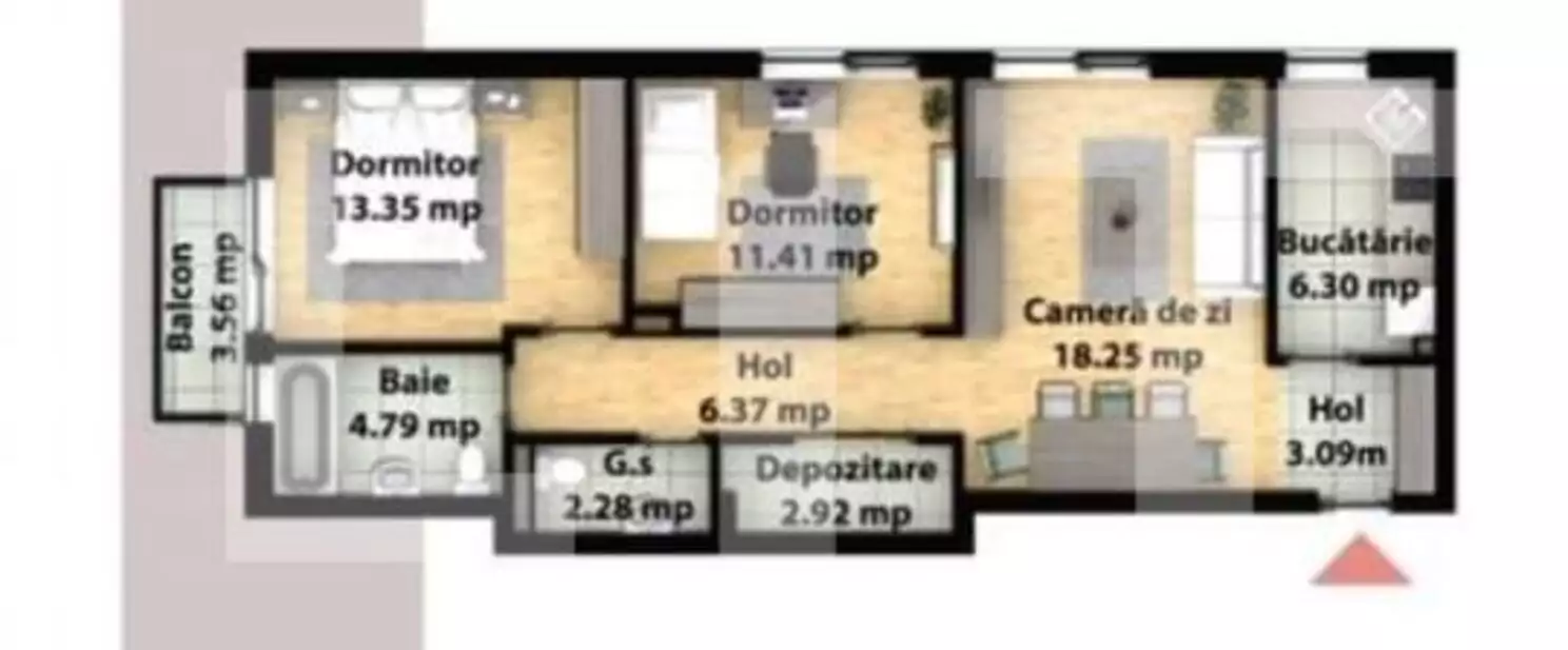 Apartament 3 camere, 69 mp, semidecomandat, CF, zona Subcetate