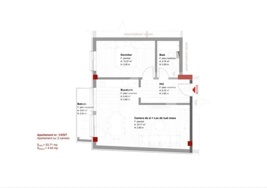 Apartament 2 camere, 54mp, Marasti 
