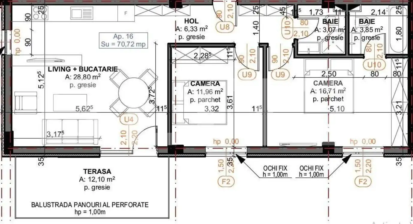 Apartamente 3 camere, 70.72mp, Iris