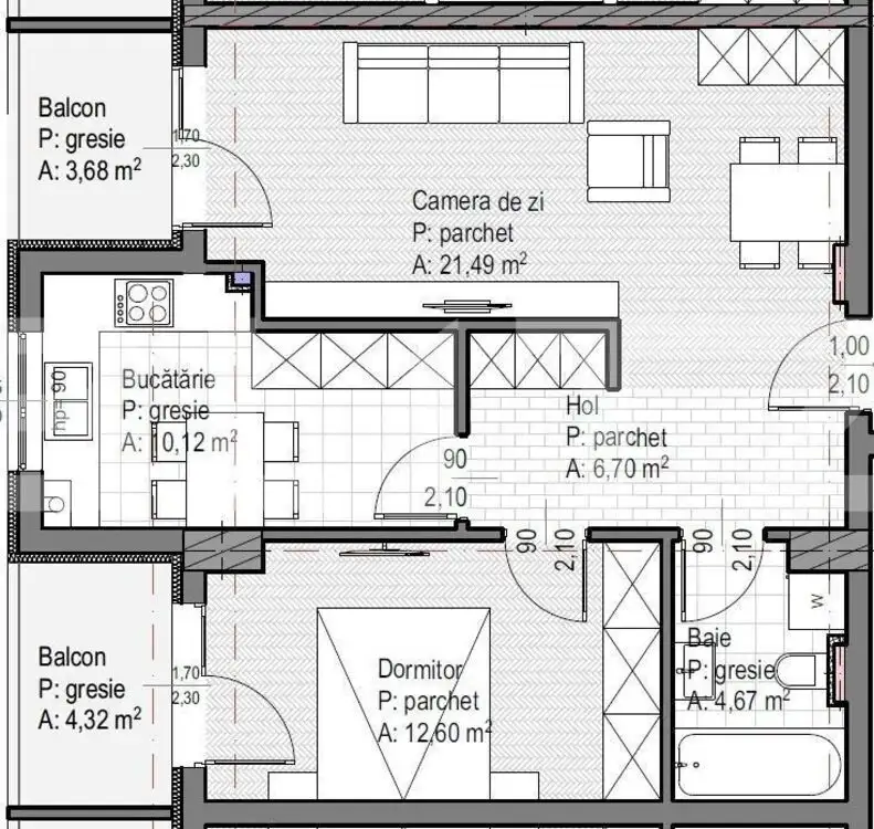 Apartament 2 camere finisat, 56 mp utili, 2 balcoane, etaj intermediar, Sopor!