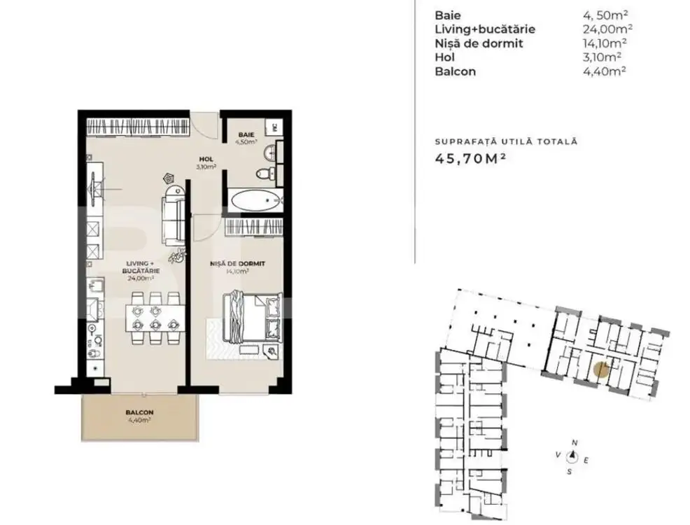 Apartament 2 camere, 46 mp, zona strazii Fabricii