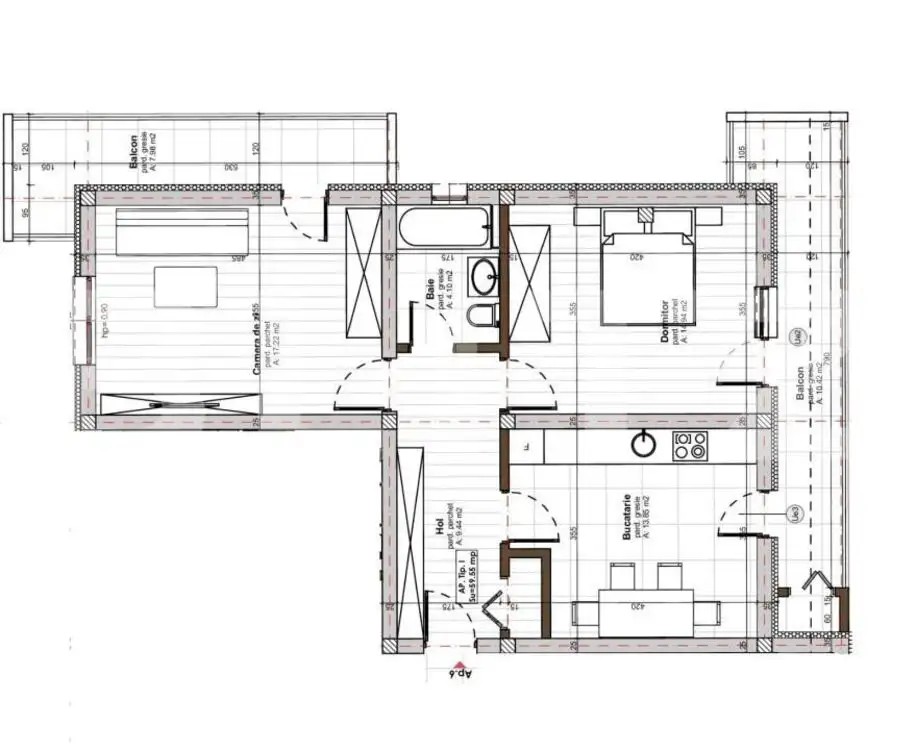 Apartament spatios de 3 camere, 60mp Apahida