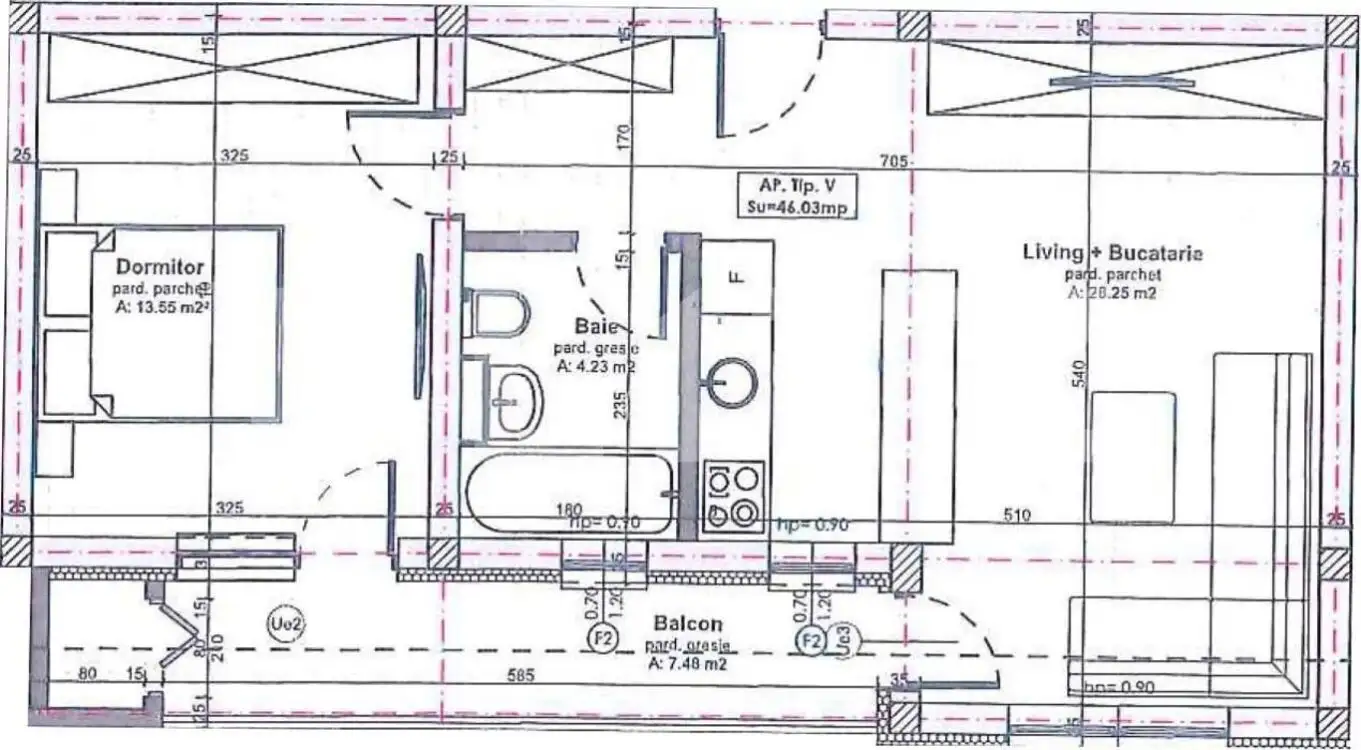 Apartament cu 2 camere, semifinisat, 46 mp, zona Apahida