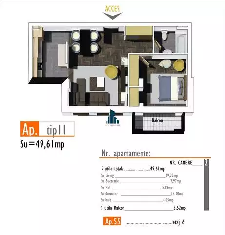Apartament 2 camere, S utila 50 mp + 5 mp. balcon, Bloc NOU, Marasti