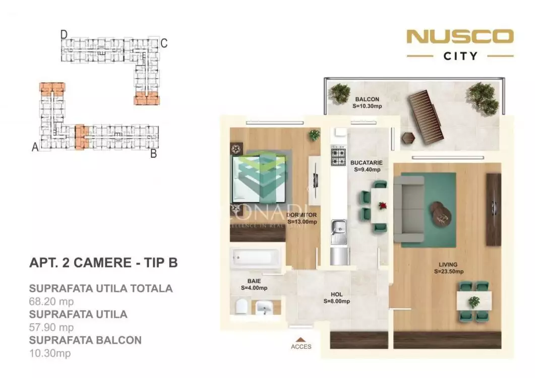 Apartament 2 camere tip 2B  Nusco City Faza II