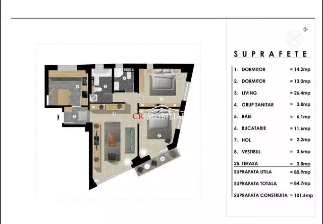 Vanzare apartament 3 camere Nerva Traian BLOC NOU