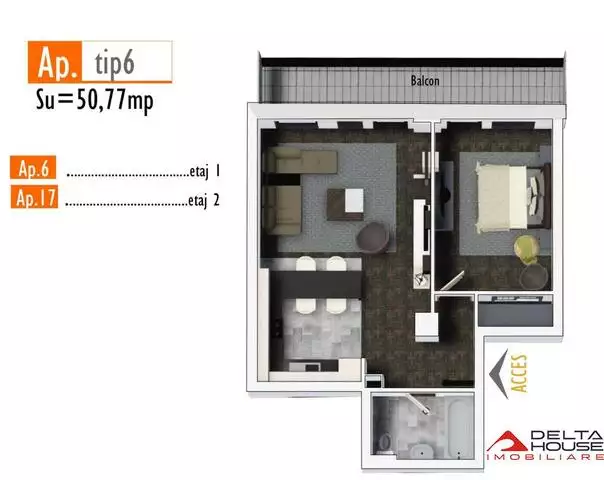 Apartament 2 camere Marasti, 51 mp utili, balcon 9 mp, semifinisat