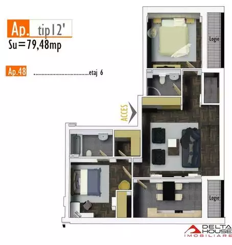 Apartament 3 camere Marasti, 80 mp utili, semifinisat, parcare inclusa