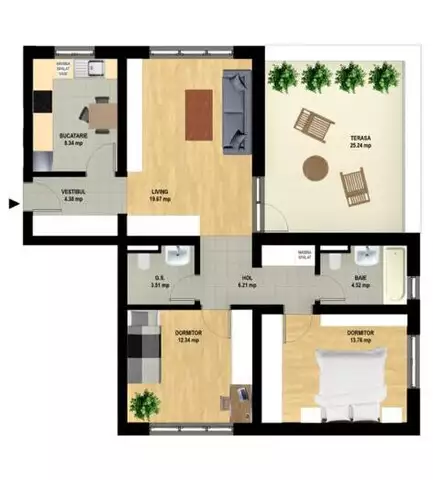 Apartament cu 3 camere, 2 bai - V2892