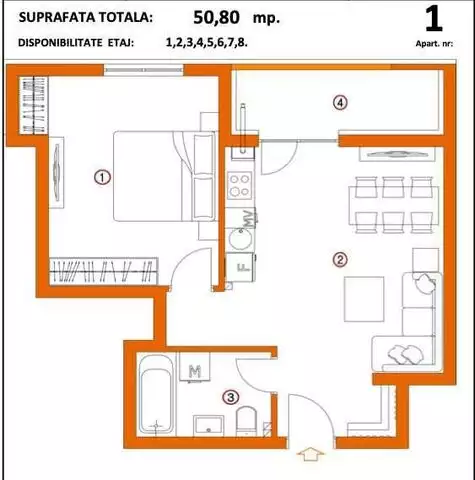 Apartament 2 camere, etajul 2, bloc nou 2022, zona VIVO Floresti