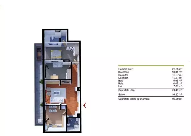 Apartament cu 3 camere, 79.49 mp, parcare subterana, zona Sopor