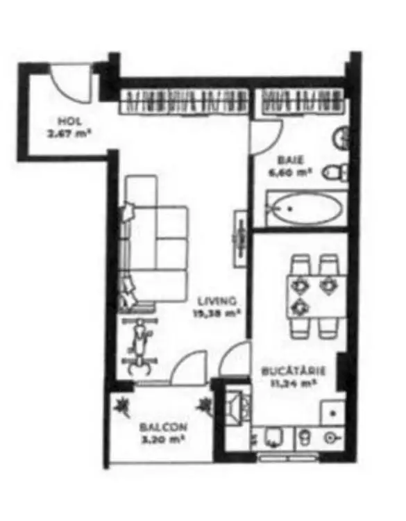 Apartament cu 1 camera semifinisat, 40 mp, etaj 2,  zona Sopor
