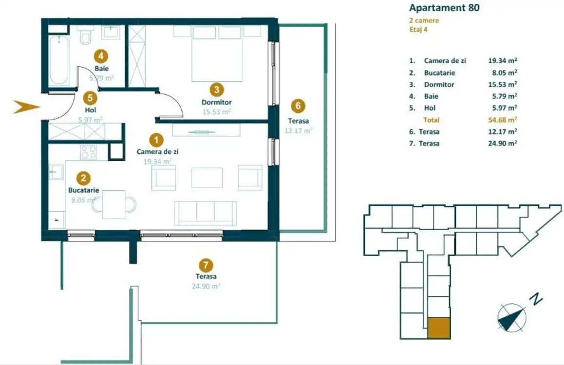 Apartament cu 2 camere, constructie noua, Marasti