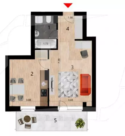 Apartament 2 camere, etaj intermediar, imobil nou, parcare, zona Golden Tulip