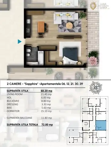 Apartament Nou 2 camere tip Sapphire