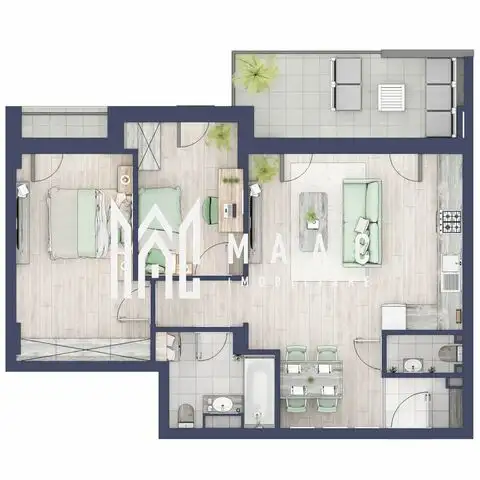 Apartament 3 camere | Etaj 1 | Balcon 10.6 mp | Turnisor