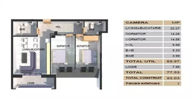 Vanzare apartament, 3 camere in Floresti