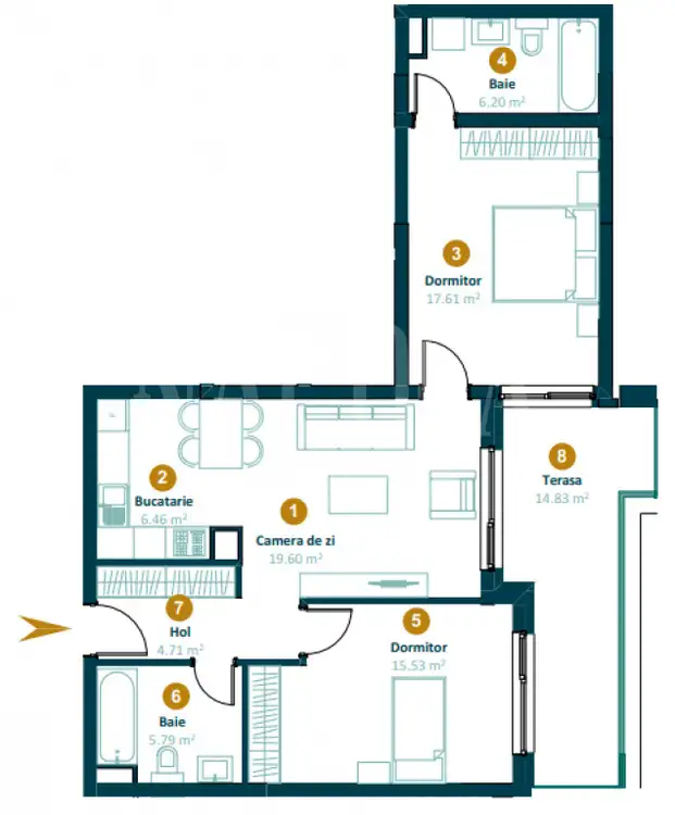 Se vinde apartament, 3 camere in Intre Lacuri