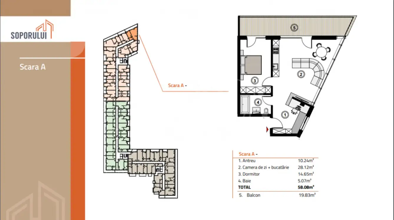 De vanzare apartament, 2 camere in Sopor