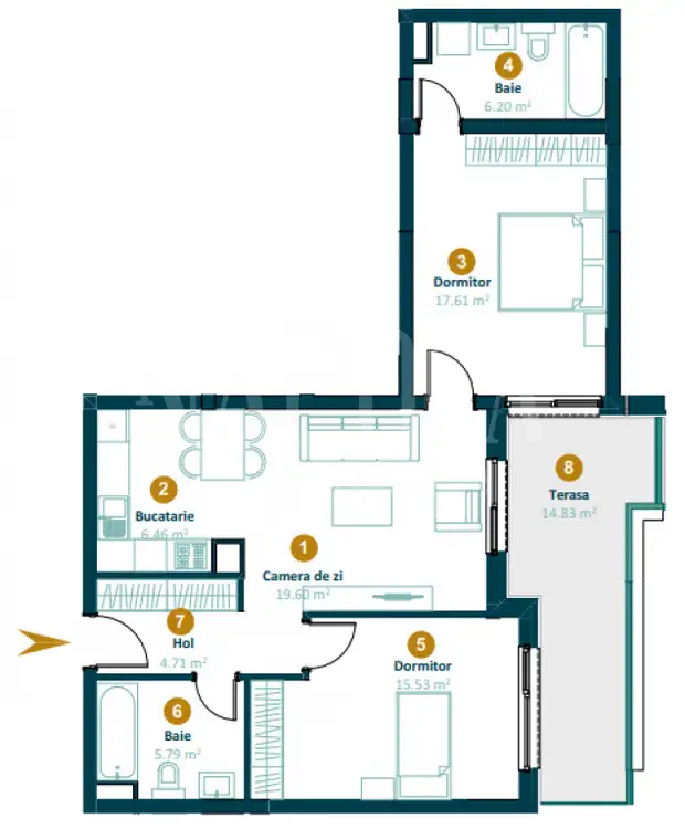 De vanzare apartament, 3 camere in Intre Lacuri