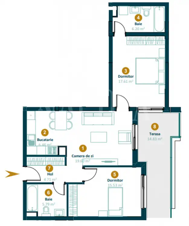 Vanzare apartament, 3 camere in Intre Lacuri