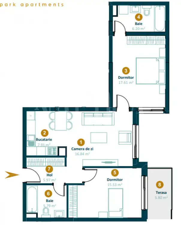 De vanzare apartament, 3 camere in Intre Lacuri