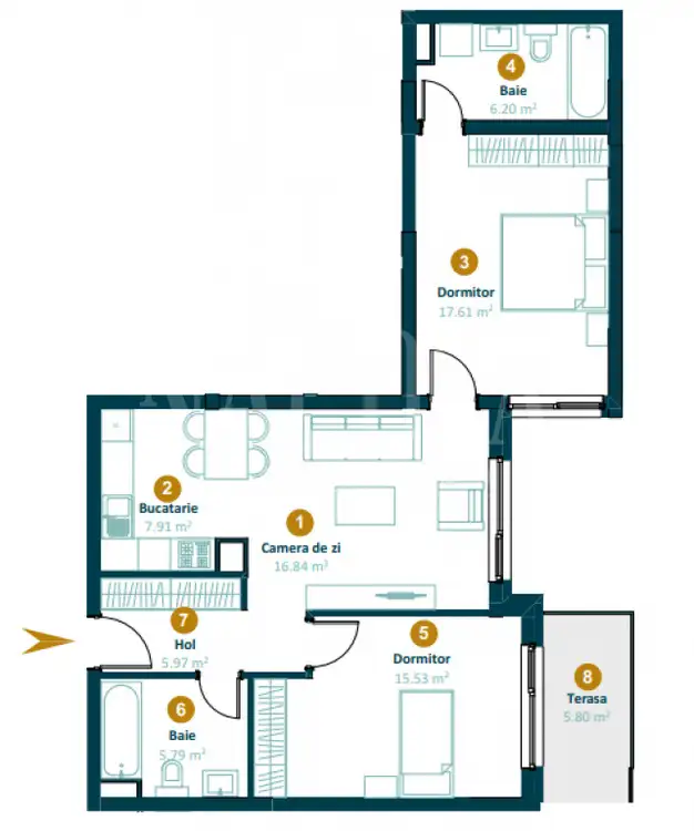 Se vinde apartament, 3 camere in Intre Lacuri