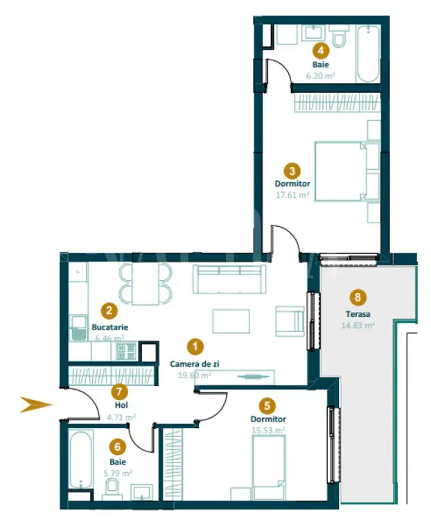 De vanzare apartament, 3 camere in Intre Lacuri