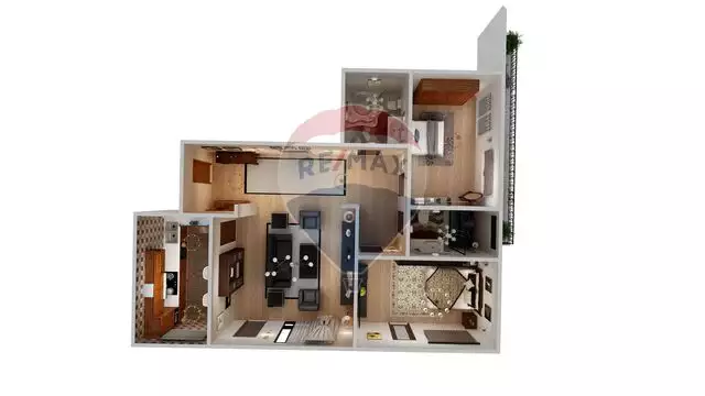 Apartament spatios cu 3 camere | 70.6 mpu | Balcon de 7.8 mp