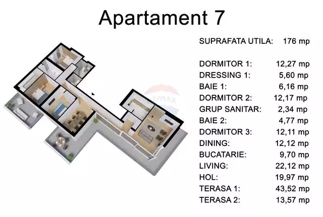 Apartament penthouse 4 camere, Natiunile Unite, comision 0%