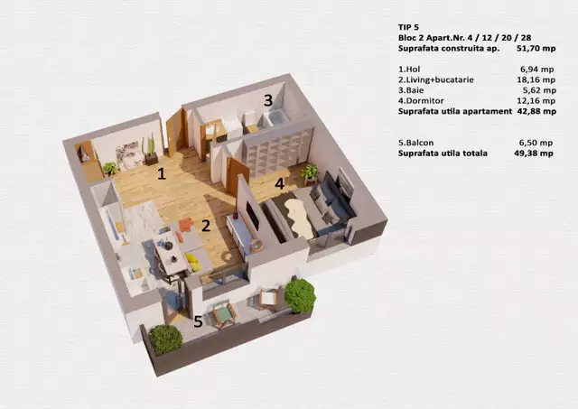 Apartament 2 camere etaj 2 intermediar de vanzare  in Selimbar zona Ion Ratiu 