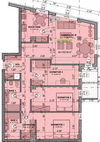 Apartament 4 camere 2 bai 102 mp utili etaj 1 in zona linistita