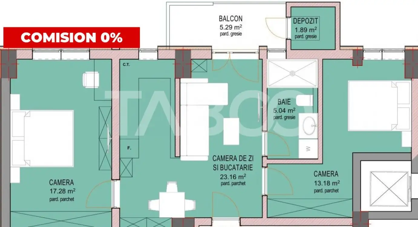 Apartament FARA COMISION 3 camere si balcon etaj 1 Sibiu Dna Stanca