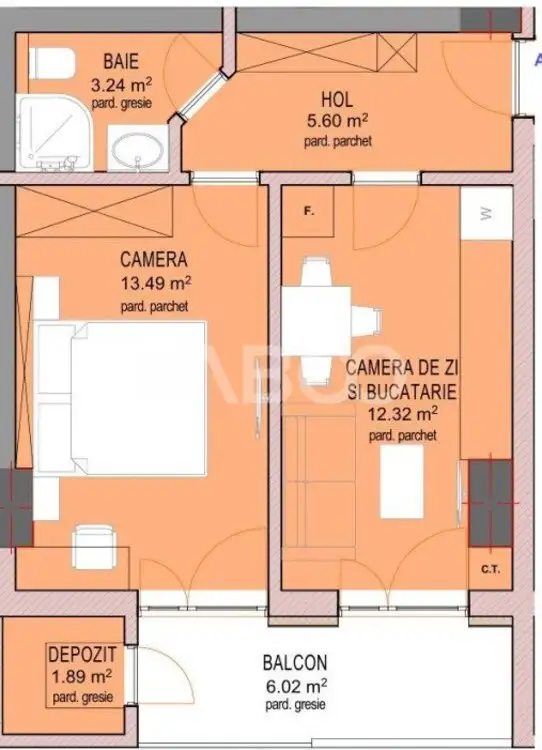 Apartament 37 mpu la CHEIE cu 2 camere etaj 1 in Sibiu Doamna Stanca