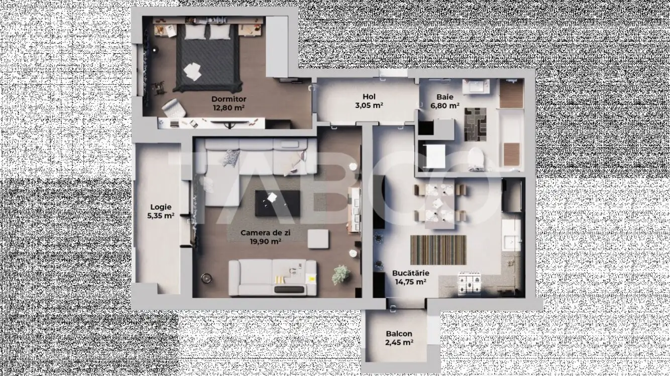 Apartament intabulat - 2 camere 2 balcoane 57 mp cu incalzire pardosea