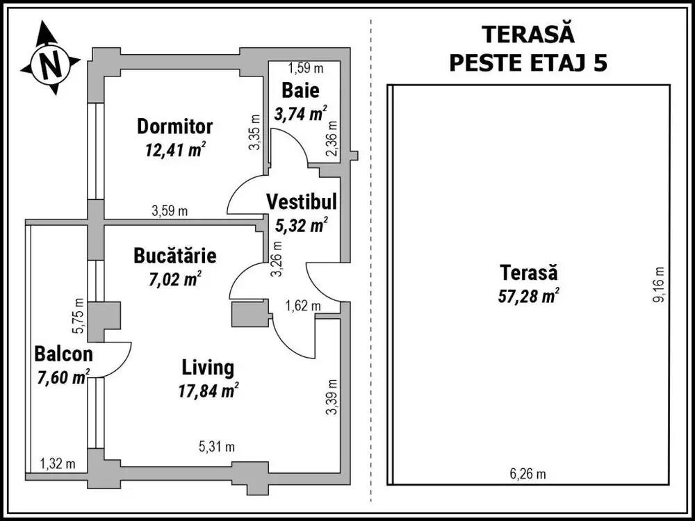 Baneasa - Sisesti, apartament 2 camere in bloc, decomandat, etaj 5/5