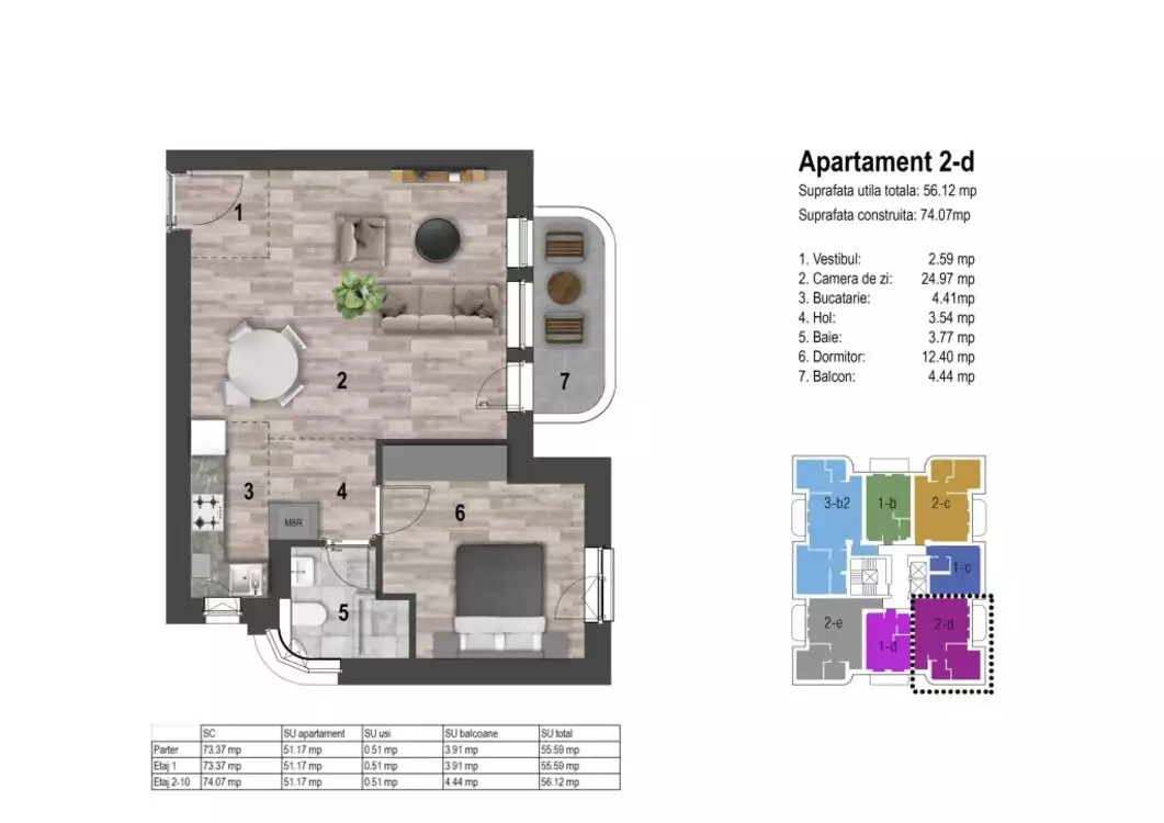 Tineretului Park Residence 2 - Ap.  2 camere - SUT- 56,12mp - finalizare 2023