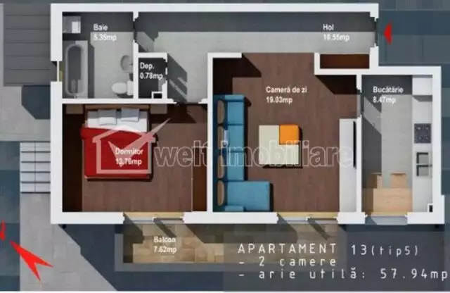 Se vinde apartament, 2 camere in Baciu