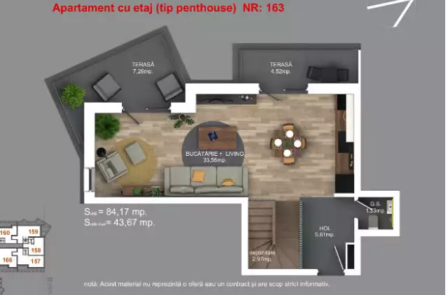 Apartament tip penthouse cu 3 camere, 3 bai, zona Buna Ziua