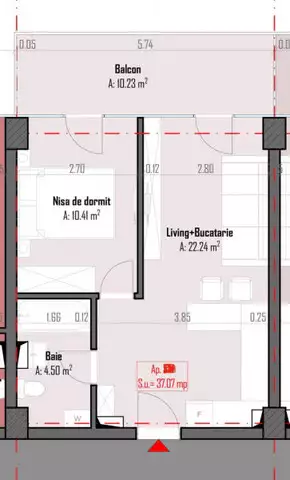 Apartament 2 camere 37 mp + 10 mp balcon, bloc nou Someseni