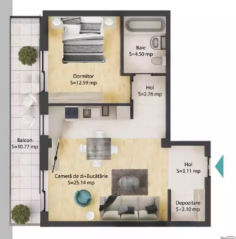 Apartament 2 camere, 50 mp, baie, balcon 11 mp, parcare subterana, Baciu
