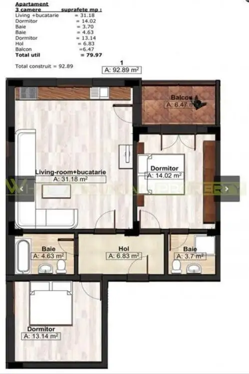 Apartament 3 camere de vanzare, Caisului Residence, Fundeni Dobroiesti