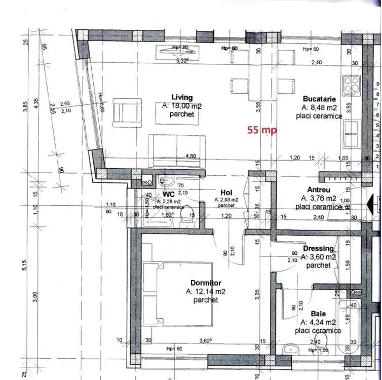 Apartament 2 camere | 2 bai | 55mp | Parcare | Zona Colina | Manastur